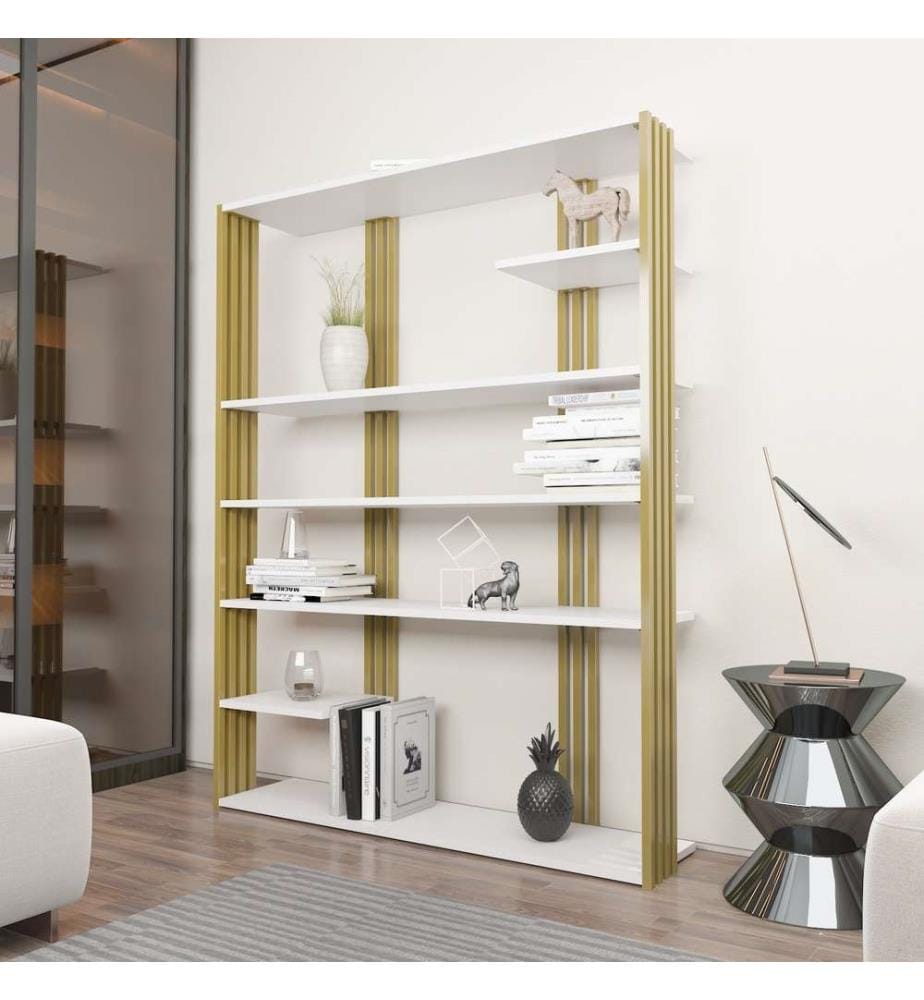 Scaffale, Bianco, Oro, Truciolato rivestito in melamina