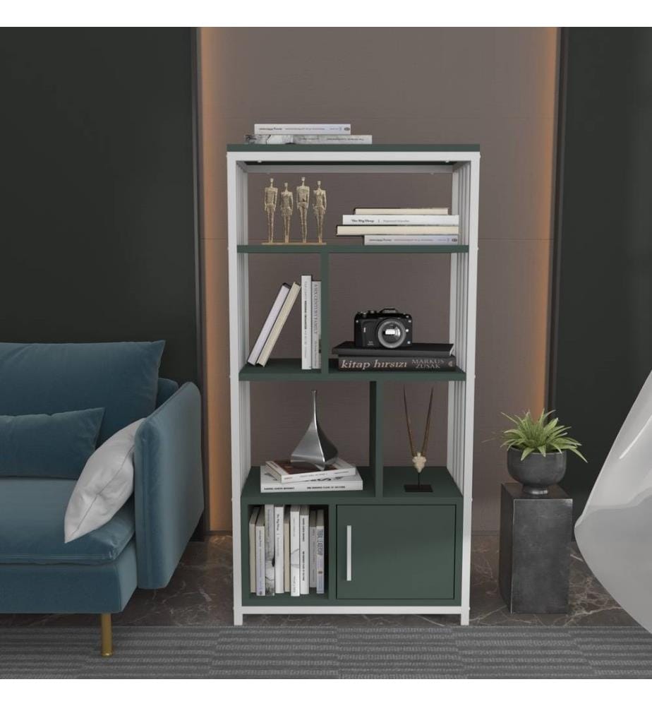 Bibliothèque, vert, blanc, panneau de particules mélaminé