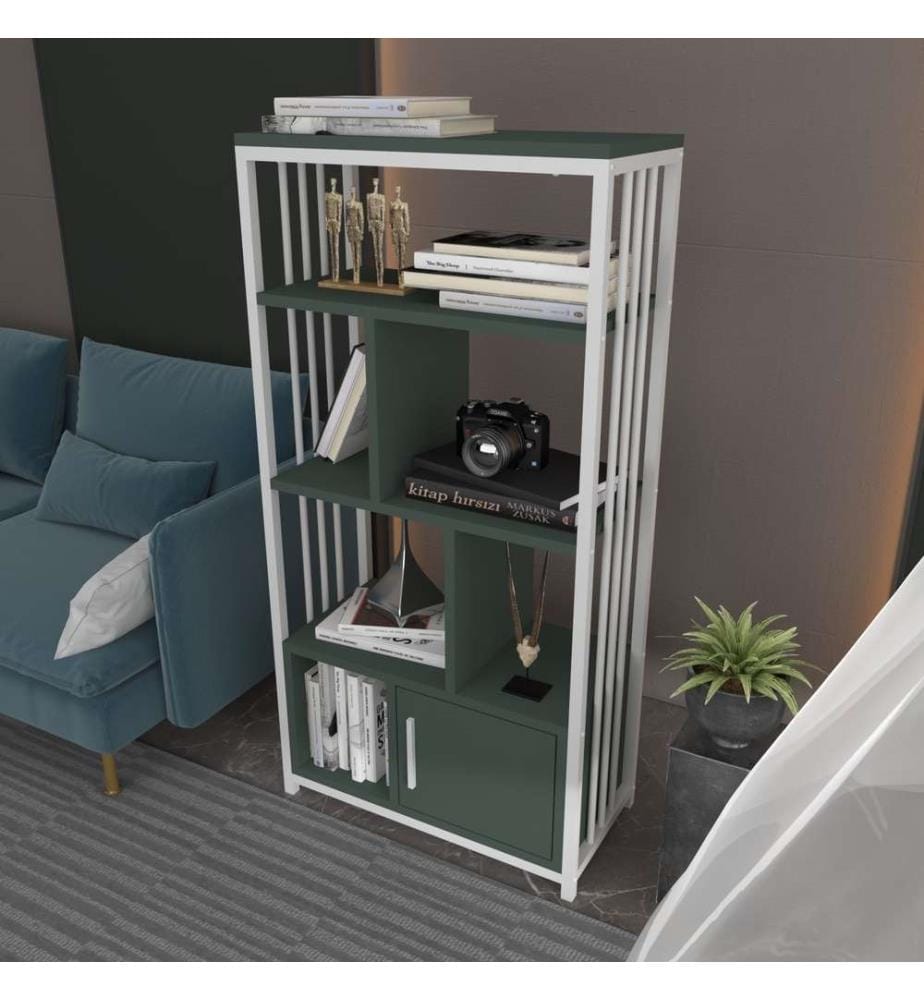 Bibliothèque, vert, blanc, panneau de particules mélaminé