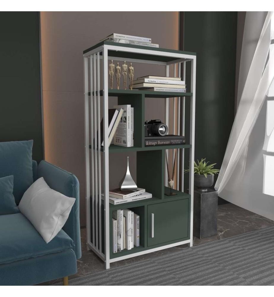 Bibliothèque, vert, blanc, panneau de particules mélaminé