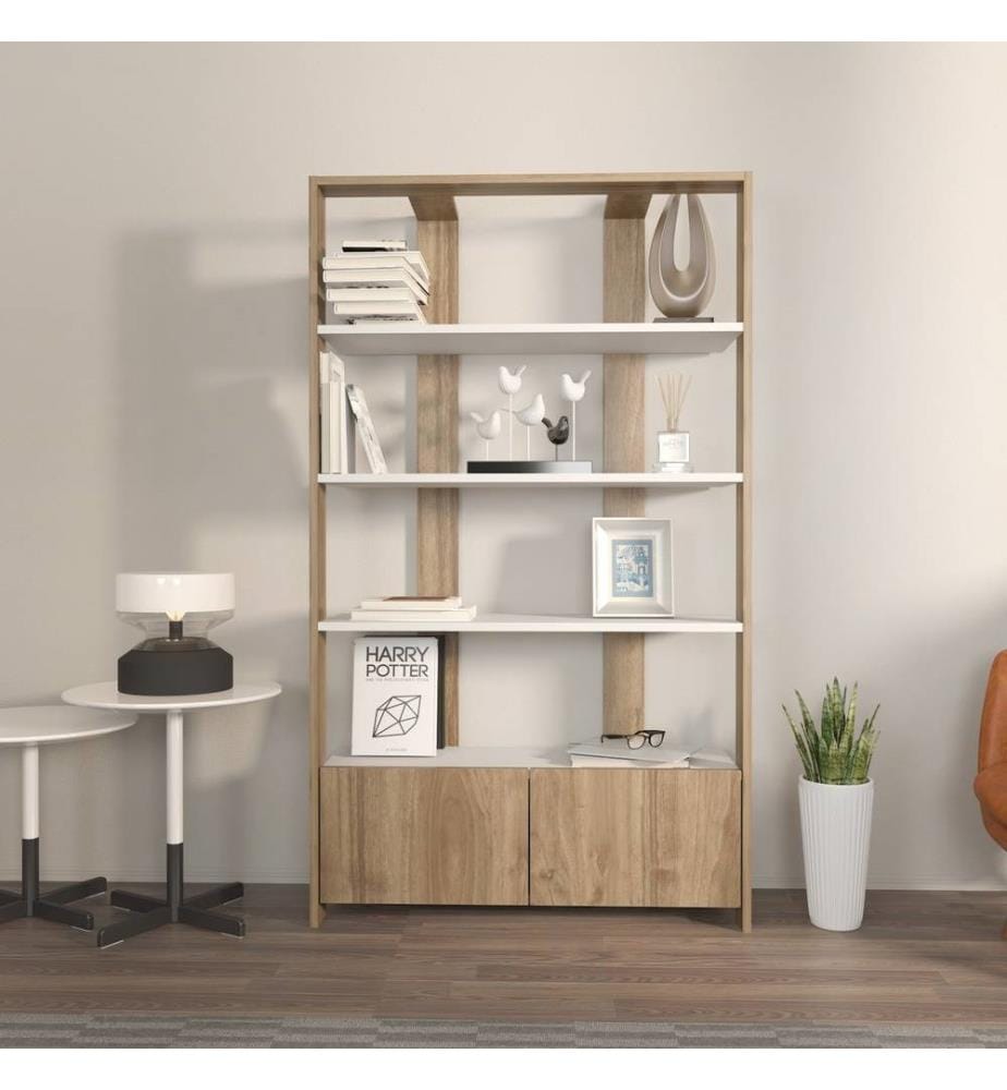 Libreria, Bianco, Noce, Truciolato rivestito in melamina