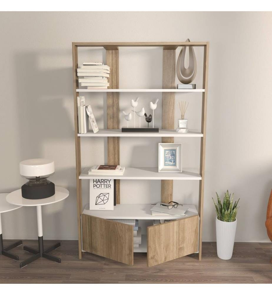 Libreria, Bianco, Noce, Truciolato rivestito in melamina