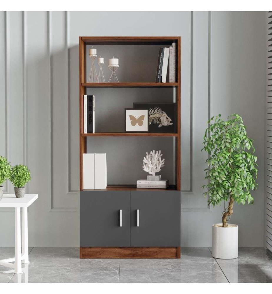 Libreria, Noce Antracite, Pannello di particelle rivestito in melamina