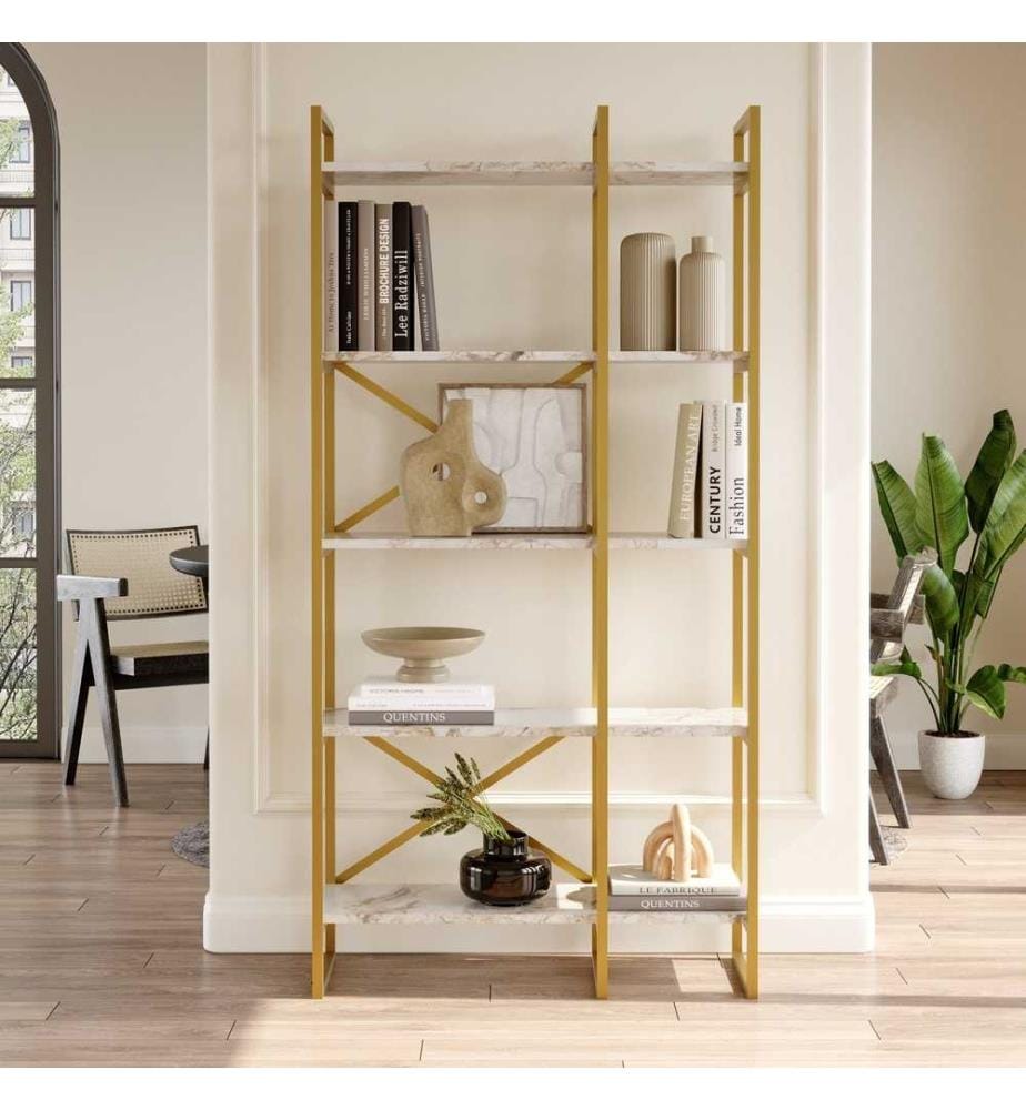 Libreria, Marmo bianco oro, Pannello di particelle rivestito di melamina
