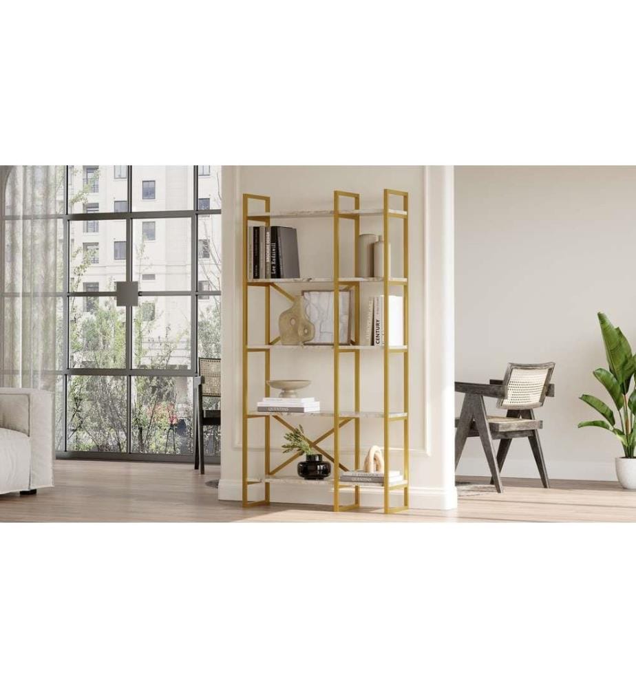 Libreria, Marmo bianco oro, Pannello di particelle rivestito di melamina