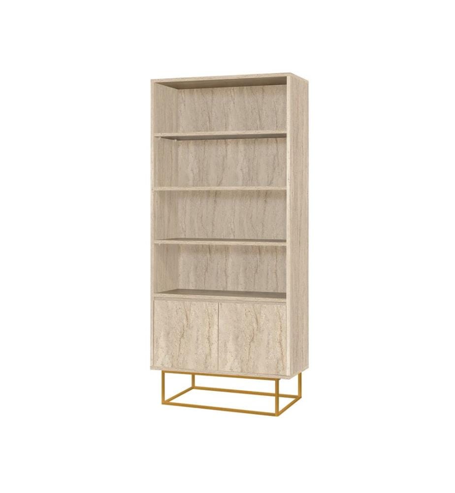 Bücherregal, Travertin, 100 % MELAMINBESCHICHTETE SPANPLATTE, Metallbeine