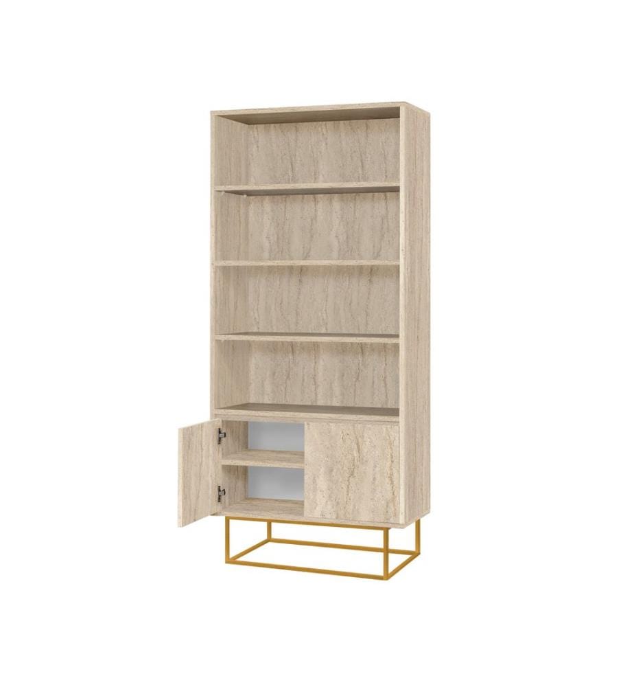 Bücherregal, Travertin, 100 % MELAMINBESCHICHTETE SPANPLATTE, Metallbeine