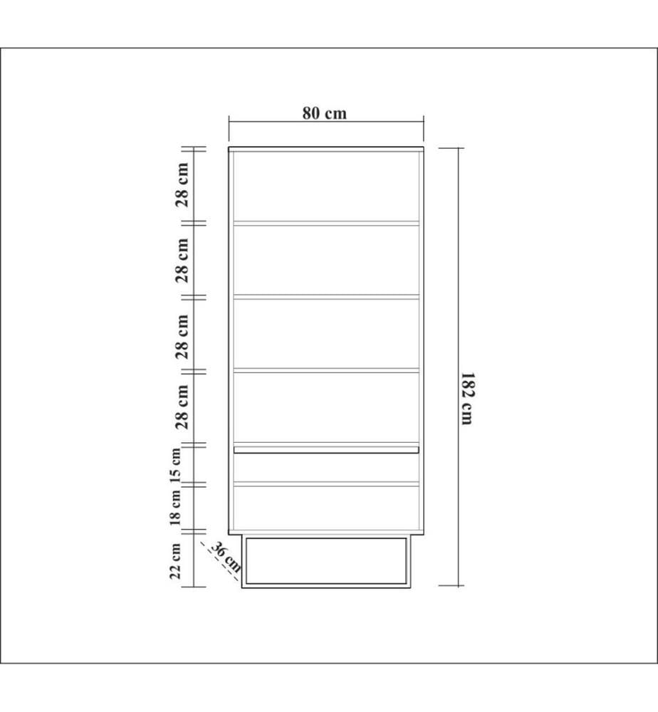 Bücherregal, Travertin, 100 % MELAMINBESCHICHTETE SPANPLATTE, Metallbeine