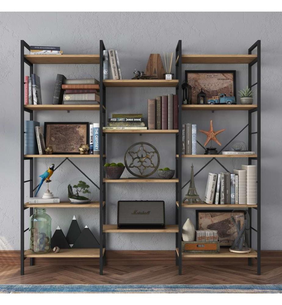 Bücherregal, Walnuss, schwarz, 100 % MELAMINBESCHICHTETE E1-QUALITÄTSSPANPLATTE