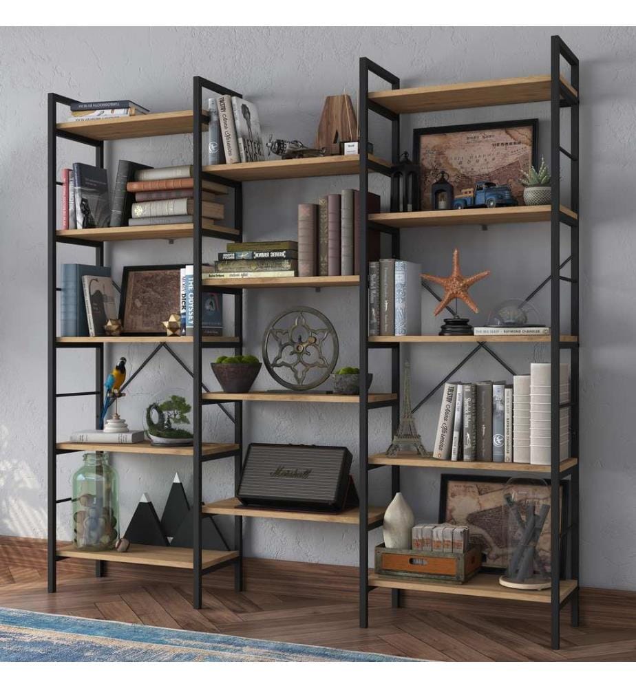 Bücherregal, Walnuss, schwarz, 100 % MELAMINBESCHICHTETE E1-QUALITÄTSSPANPLATTE