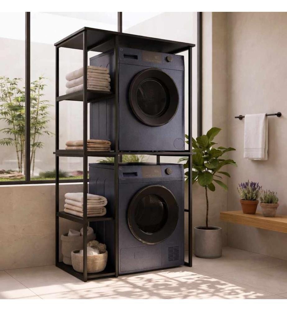 Étagère pour lave-linge, panneau de particules 100 % mélaminé, noir