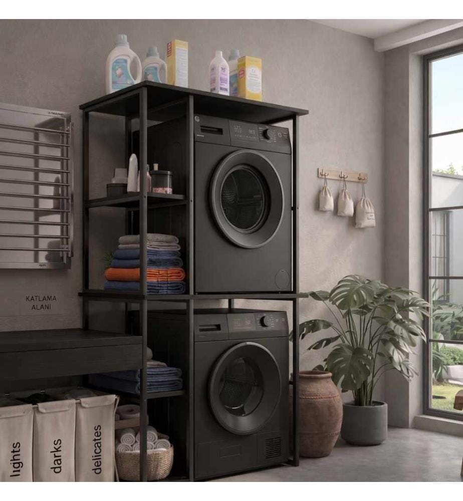 Étagère pour lave-linge, panneau de particules 100 % mélaminé, noir