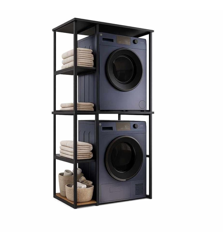 Étagère pour lave-linge, panneau de particules 100 % mélaminé, noir