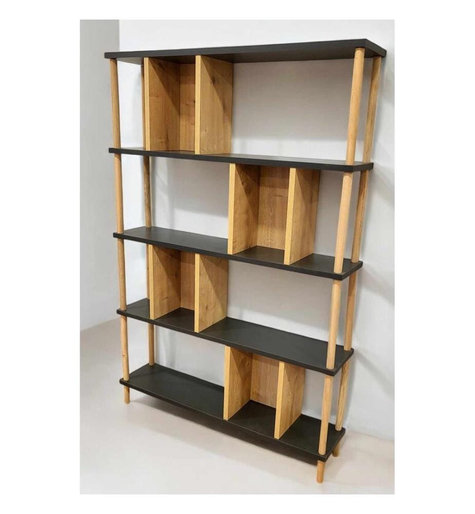 Bücherregal, 100 % melaminbeschichtete Spanplatte, Anthrazit, Eiche