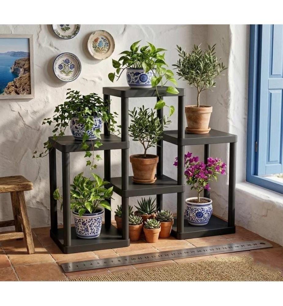 Étagère multifonctionnelle en plastique, 100 % bois plastique, noire