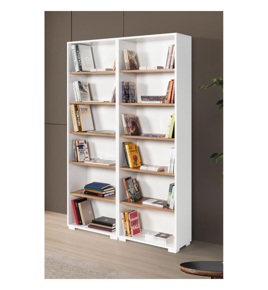 Bücherregal, 100 % melaminbeschichtete Spanplatte, Weiss, Walnuss