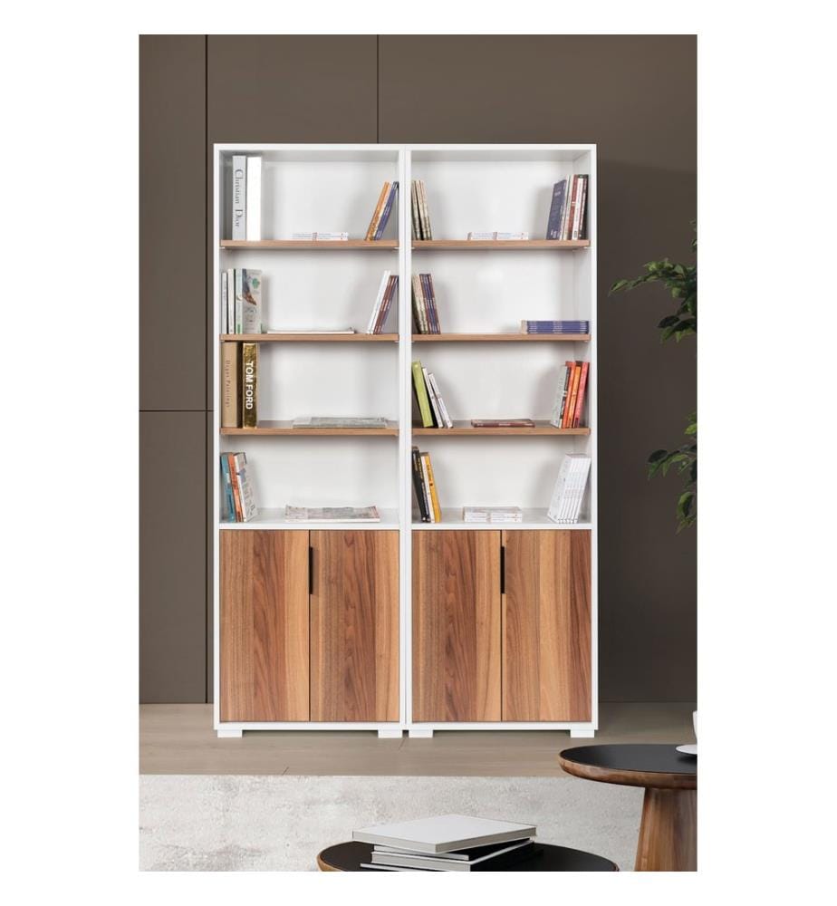Bücherregal, 100 % melaminbeschichtete Spanplatte, Weiss, Walnuss