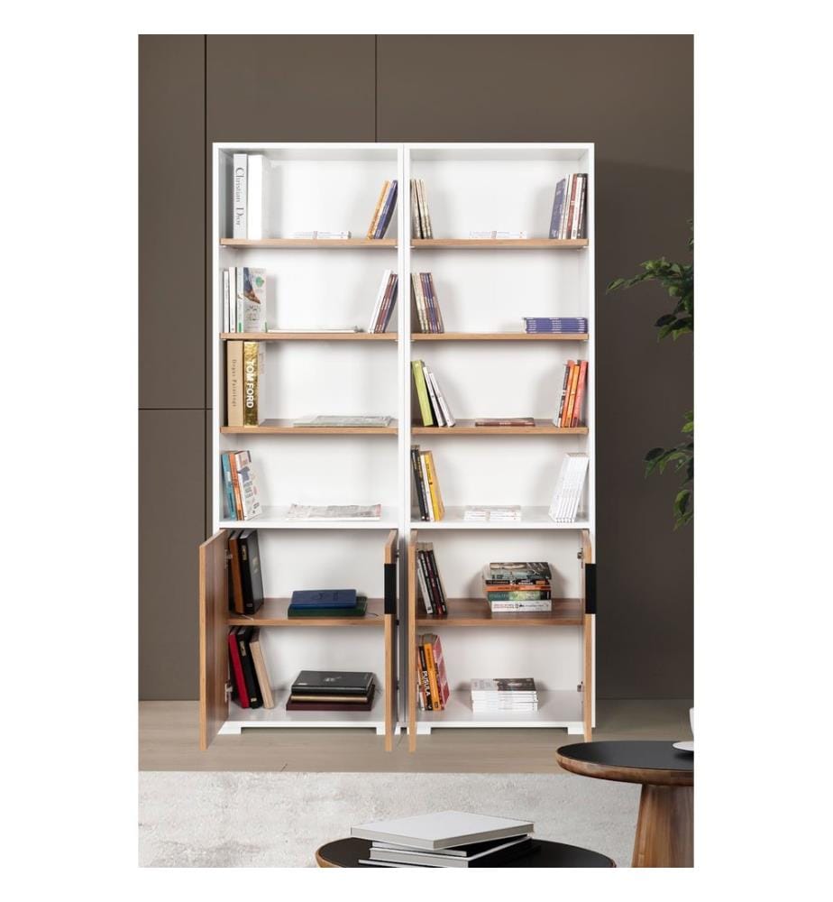 Bücherregal, 100 % melaminbeschichtete Spanplatte, Weiss, Walnuss