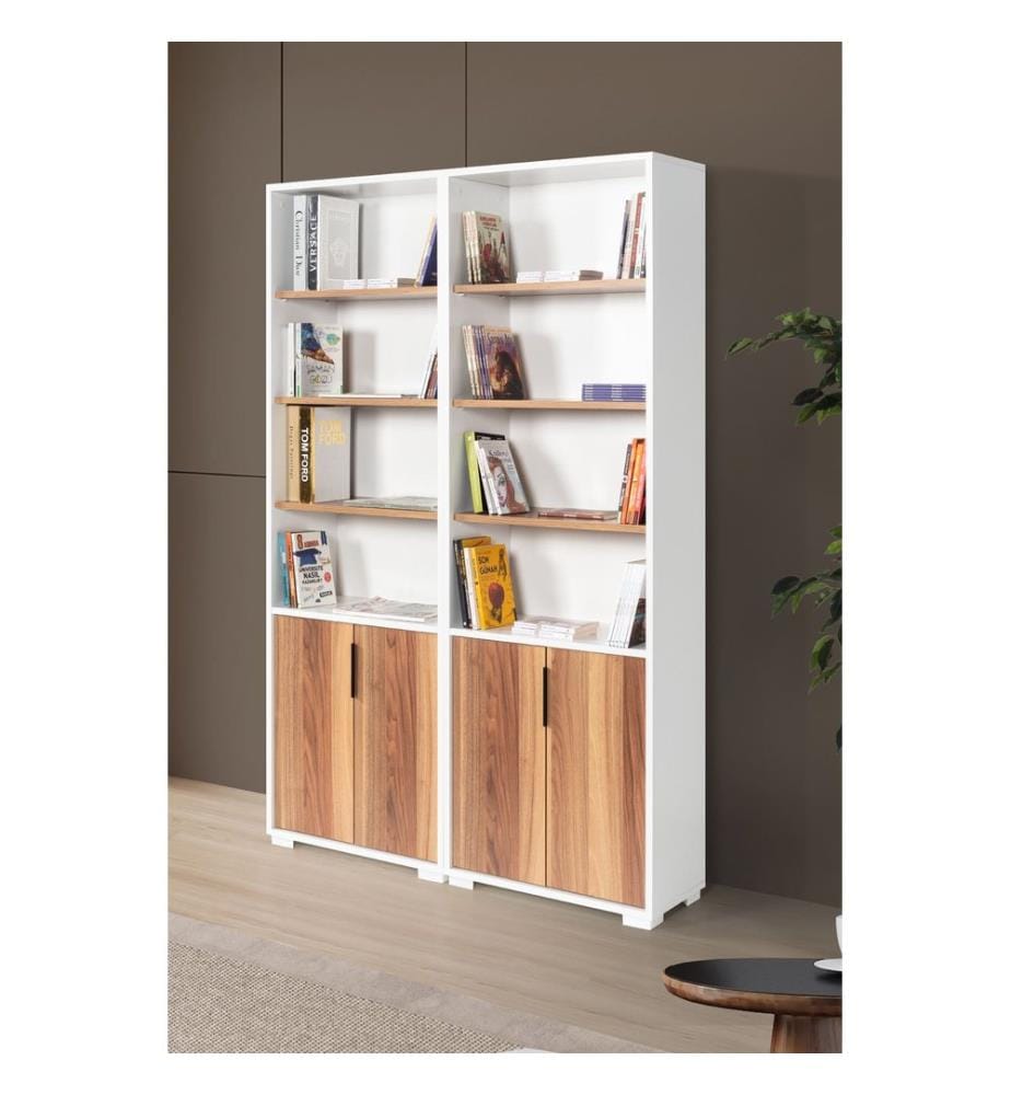 Bücherregal, 100 % melaminbeschichtete Spanplatte, Weiss, Walnuss