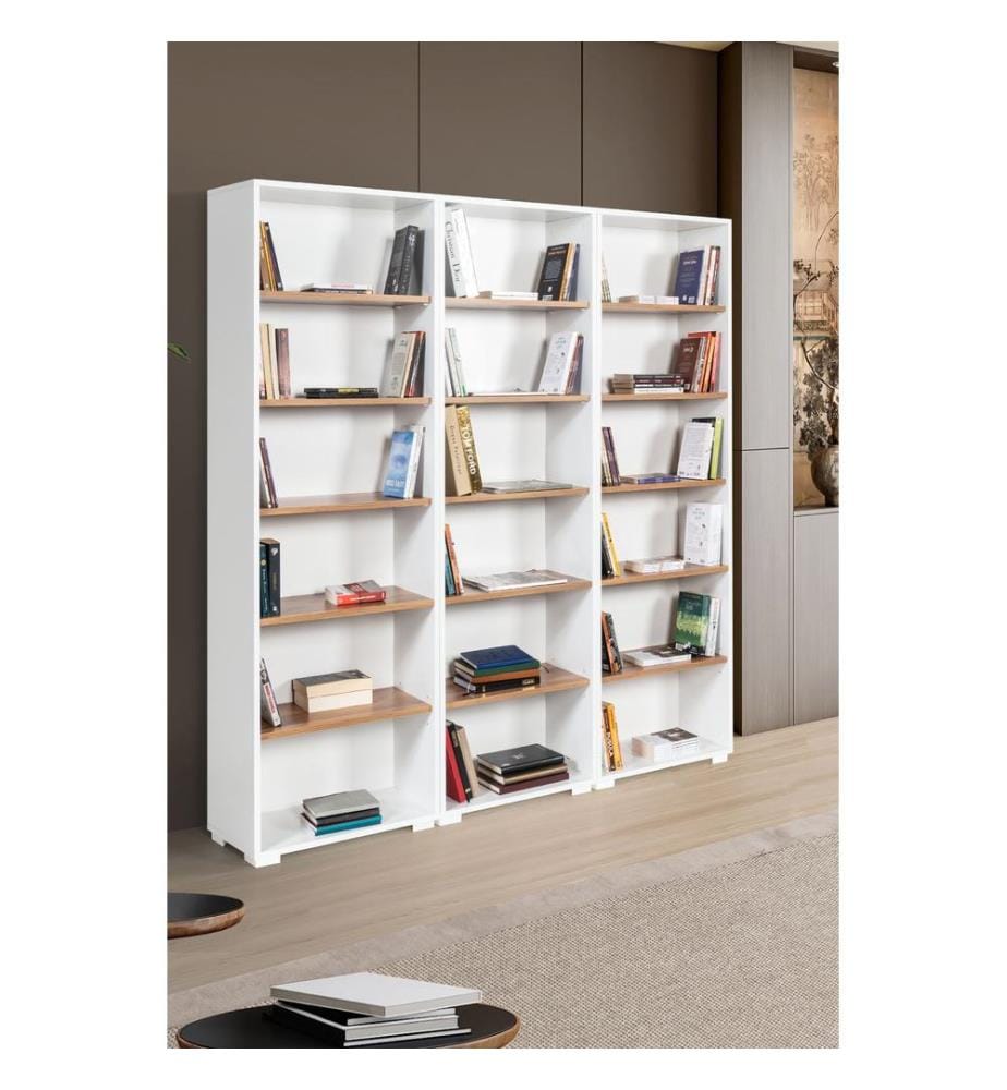 Bücherregal, 100 % melaminbeschichtete Spanplatte, Weiss, Walnuss