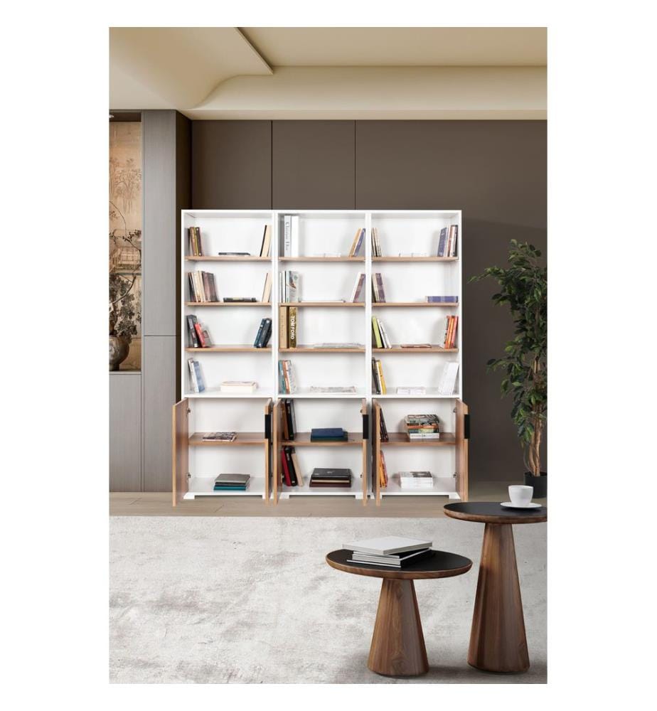 Bücherregal, 100 % melaminbeschichtete Spanplatte, Weiss, Walnuss