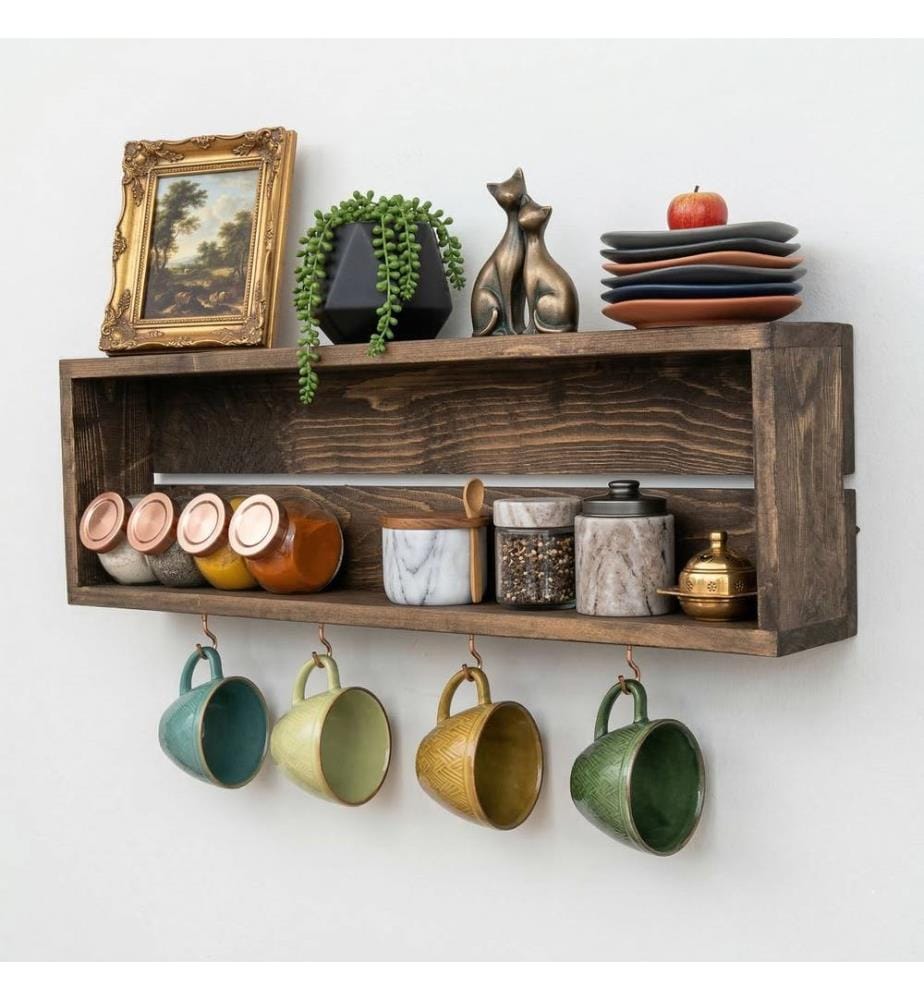 Dekoratives Wandregal aus Holz, 100 % Massivholz