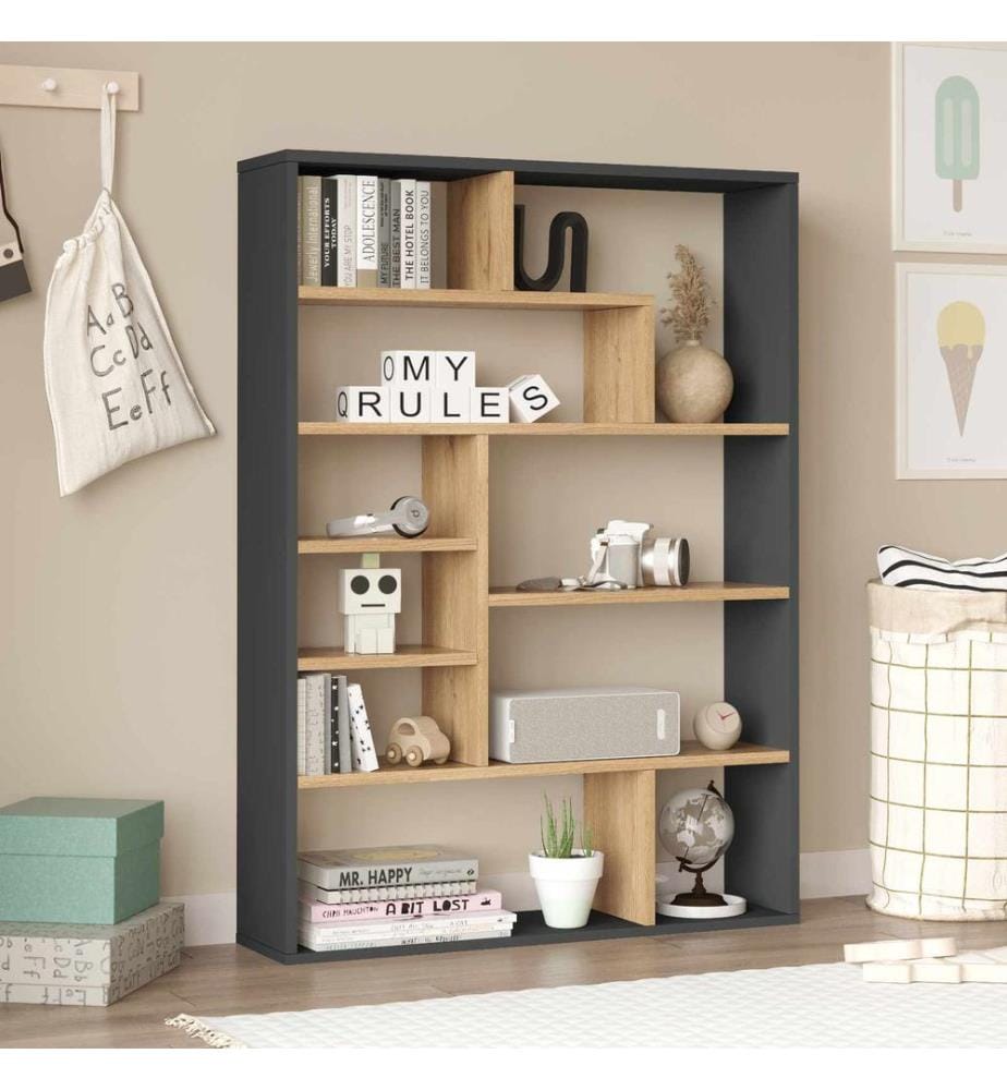 Bücherregal, 100 % melaminbeschichtete Spanplatte, Natur, Anthrazit