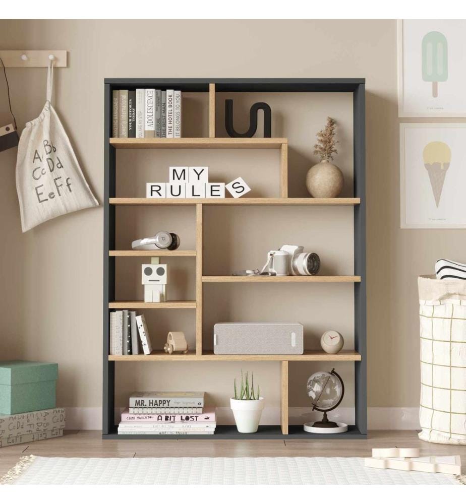 Bücherregal, 100 % melaminbeschichtete Spanplatte, Natur, Anthrazit