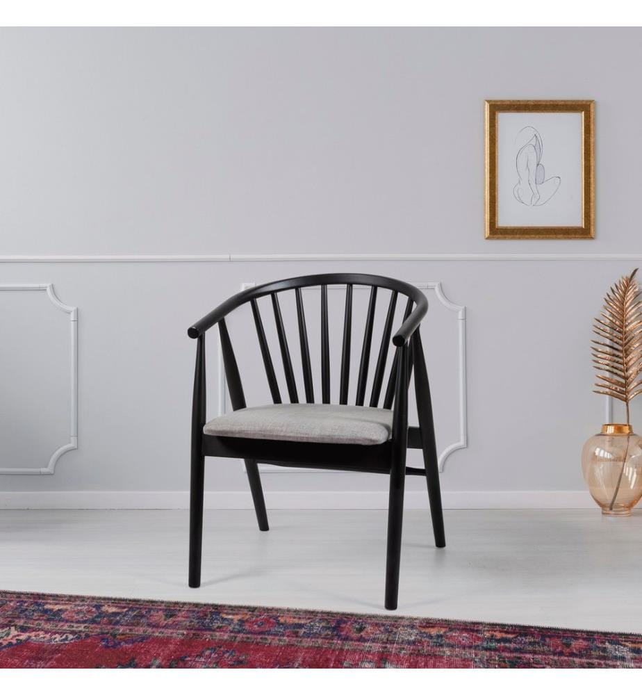 Chaise, noire, beige, bois massif