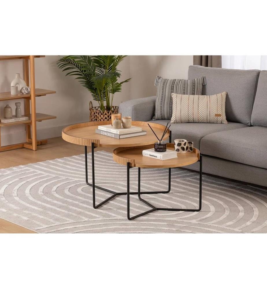 Table gigogne, 2 pièces, naturel, 100 % MDF, pieds en métal