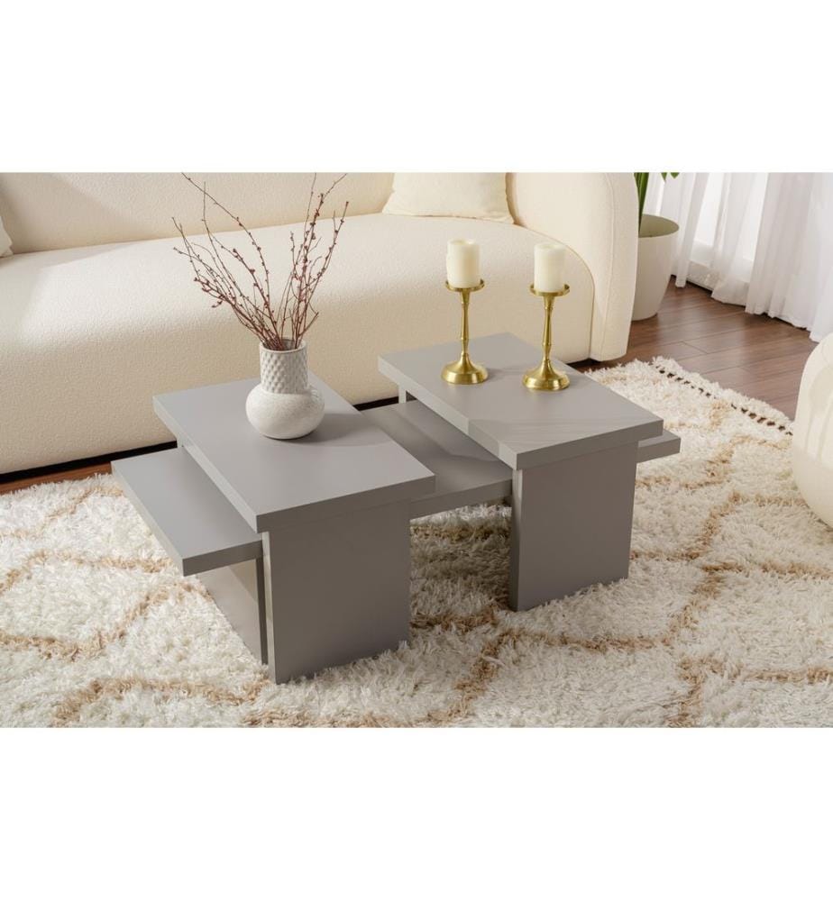 Table basse, grise, PANNEAU DE PARTICULES 100 % MÉLAMINÉ