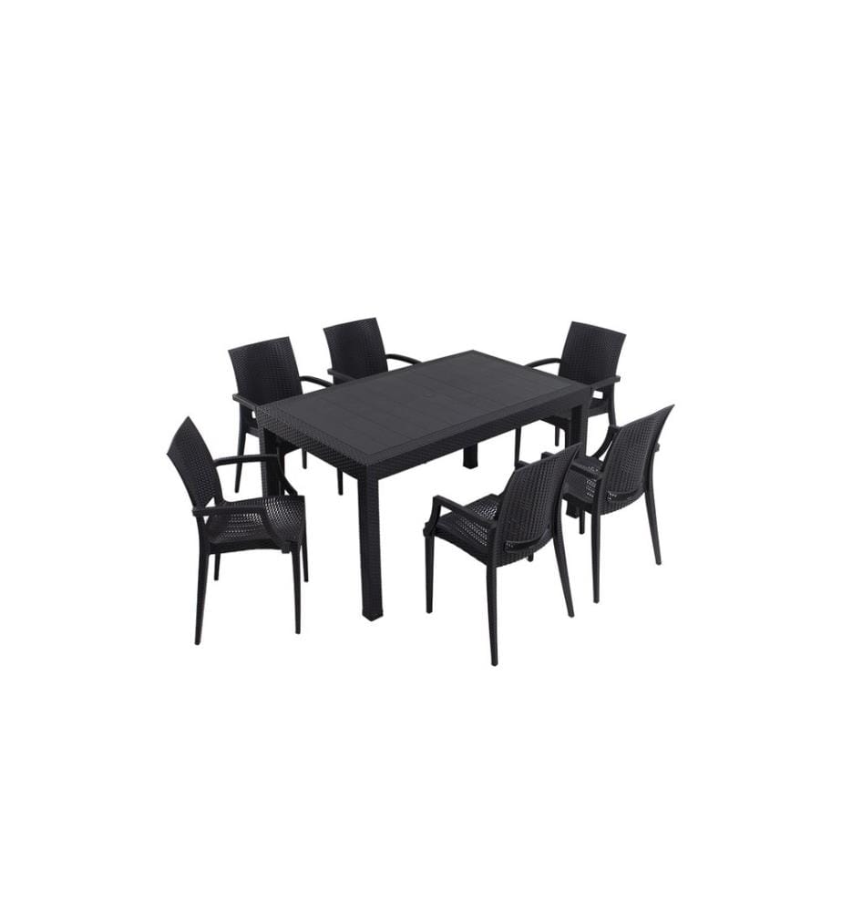 Ensemble table et chaises de jardin, 7 pièces, anthracite, 100% polypropylène