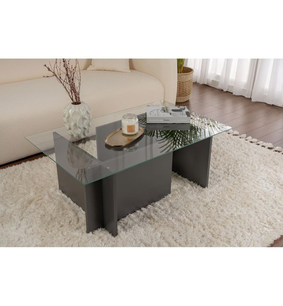 Table basse, anthracite, 100 % VERRE TREMPÉ, structure : 100 % PANNEAUX DE PARTICULES REVÊTUS DE MÉLAMINE