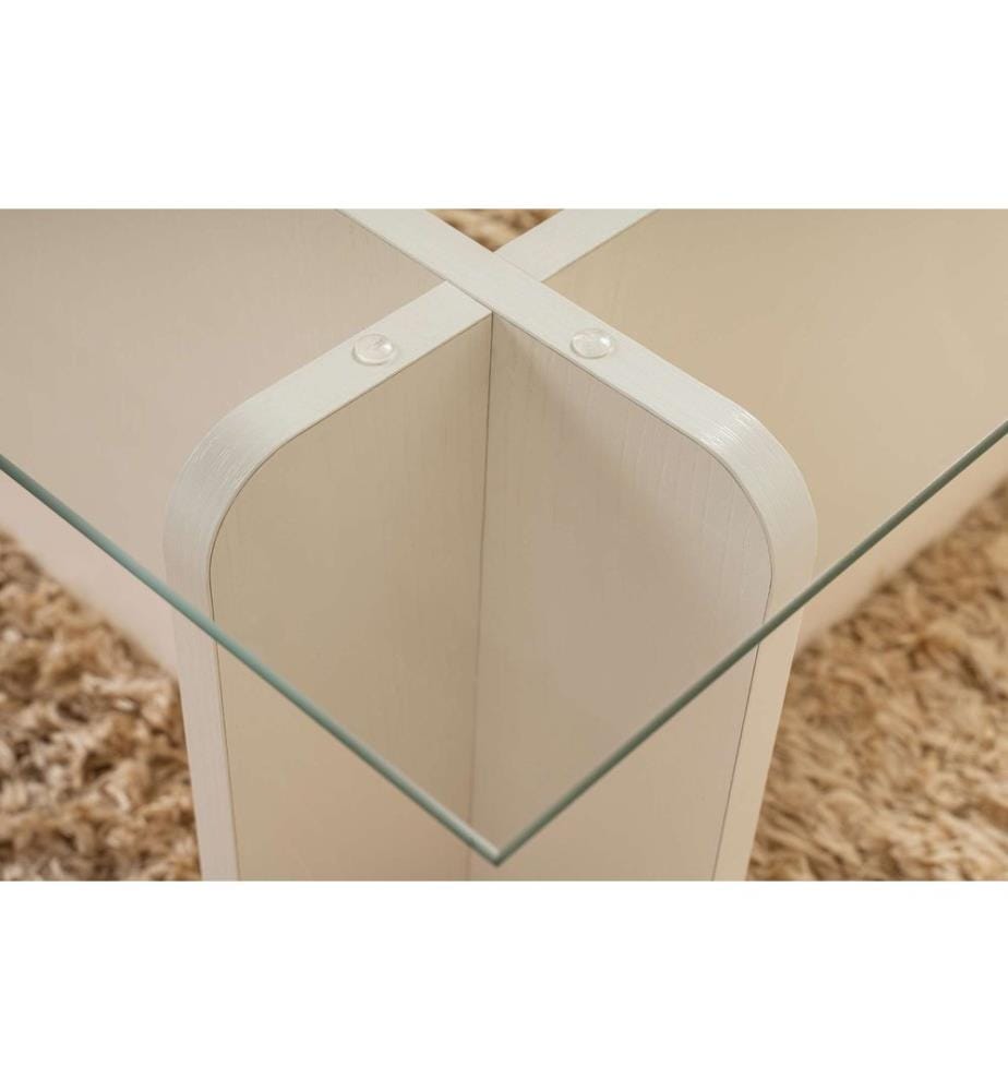 Table basse, bois blanc, 100 % VERRE TEMPÉRÉ, structure : PANNEAU DE PARTICULES 100 % MÉLAMINE