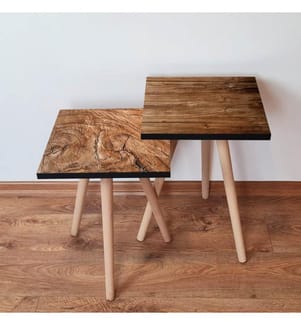Tavolino da nido , 2 pezzi, Marrone, MDF, Gambe di faggio