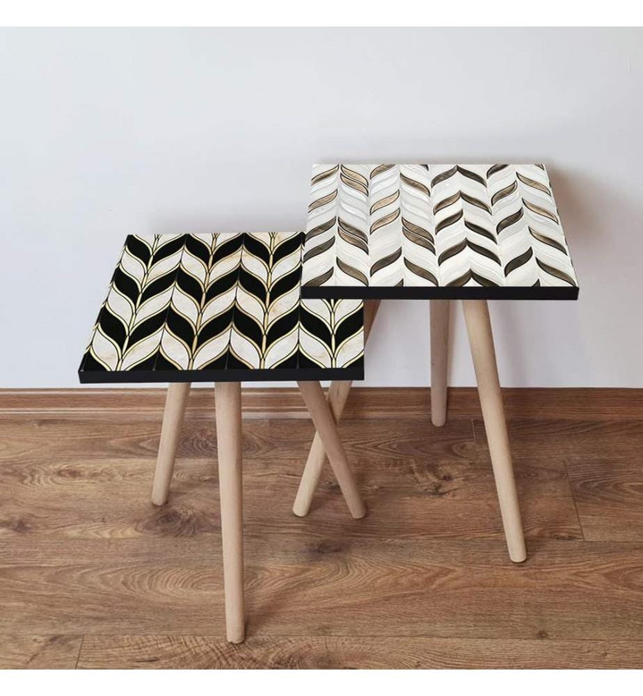 Table gigogne, 2 pièces, noir, beige, doré, marron, 100 % MDF, , pieds en bois de hêtre