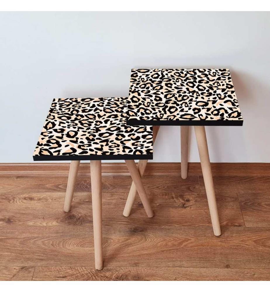 Table gigogne, 2 pièces, blanc, beige, noir, 100 % MDF, , pieds en bois de hêtre