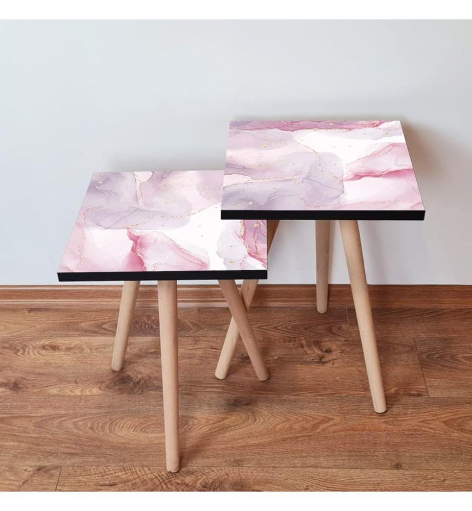 Table gigogne, 2 pièces, rose, blanc, doré, 100 % MDF, , pieds en bois de hêtre