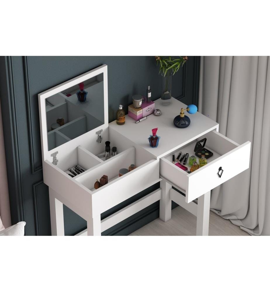 Bianco, Tavolini, 84.5X90X42,1 cm, Piastra Di Particelle Con Rivestimento A Melamina