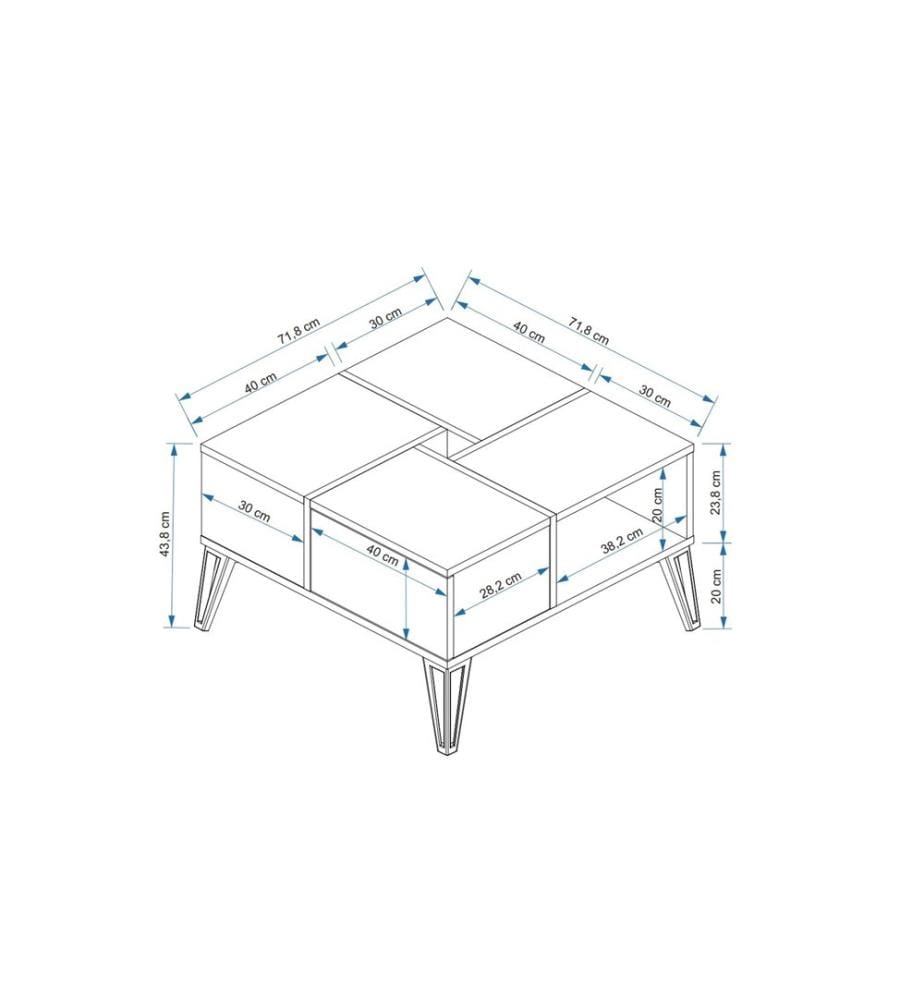 Table basse, blanche, dorée, panneau de particules 100 % mélaminé, pieds en plastique