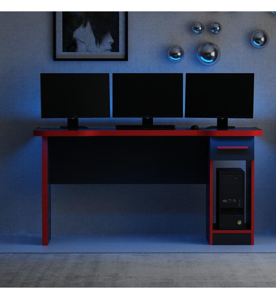 Bureau de jeu, Noir, Rouge, Panneau de particules mélaminé