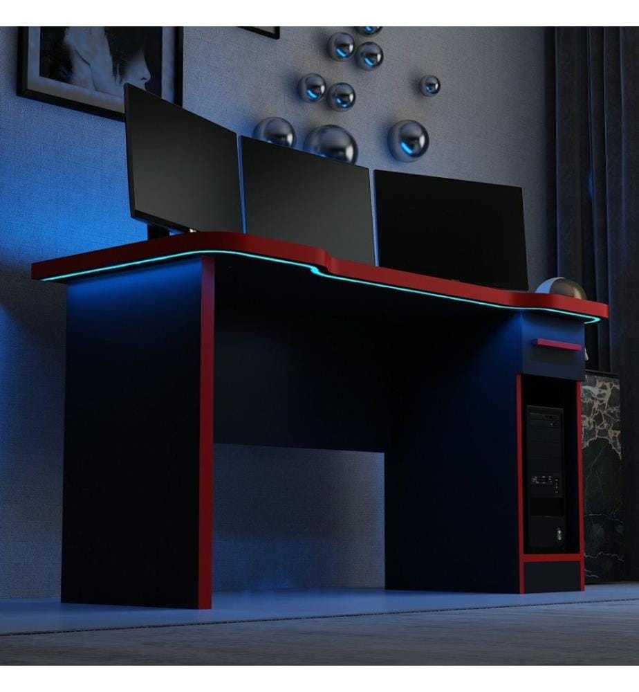 Bureau de jeu, Noir, Rouge, Panneau de particules mélaminé