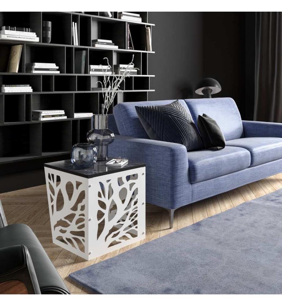 Bianco, Nero, Tavolini Da Caffè, 47.2X44.5X44,5 cm, Piastra Di Particelle Rivestita Di Melamina