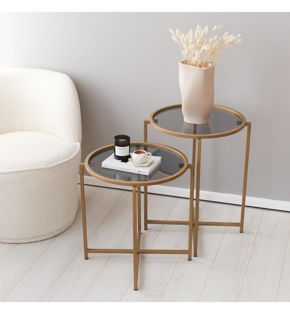 Gold, Couchtische, 50X50X50 cm, Getempertes Glas
