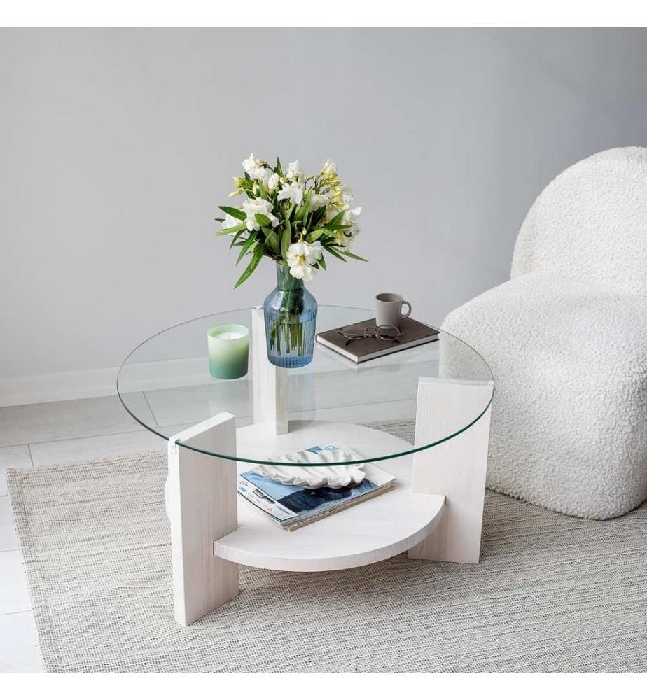Bianco, Tavolini, 40X75X75 cm, Vetro Assaporato