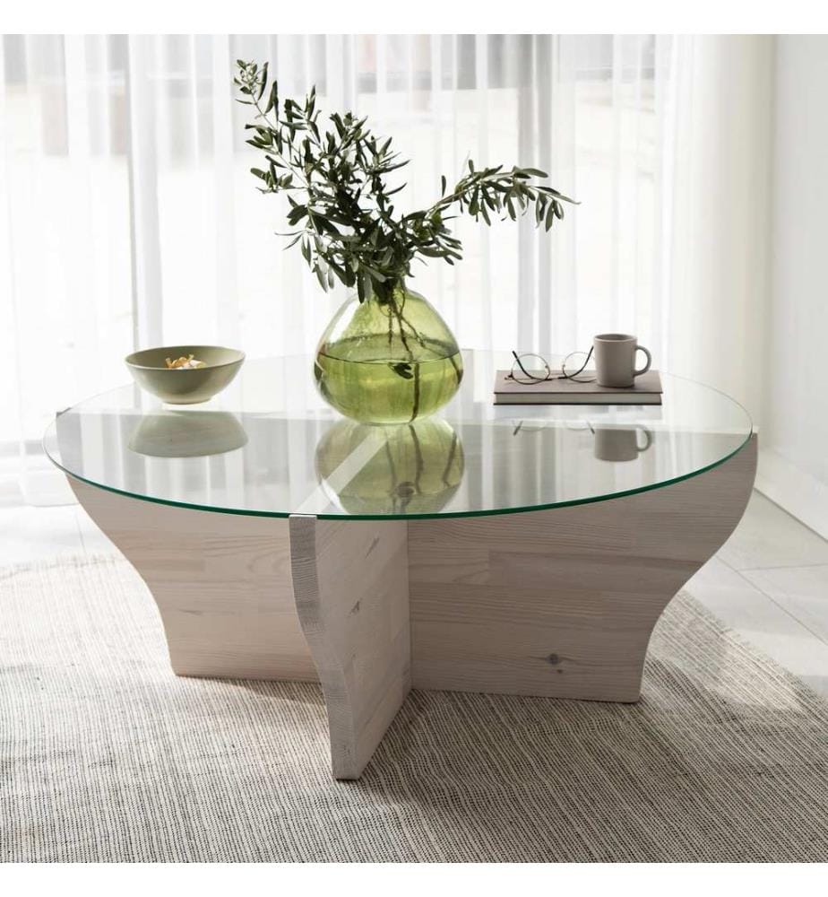 Table à café, blanc, verre trempé , châssis : Bois massif