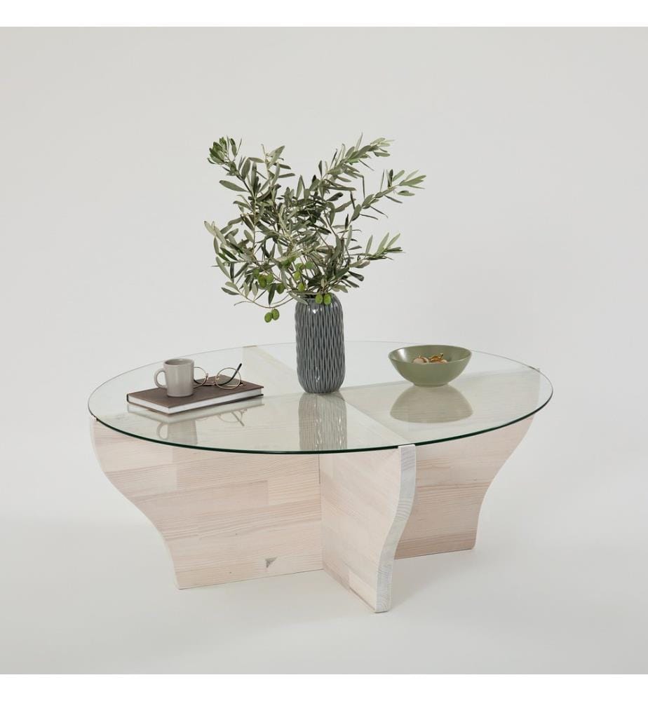 Table à café, blanc, verre trempé , châssis : Bois massif