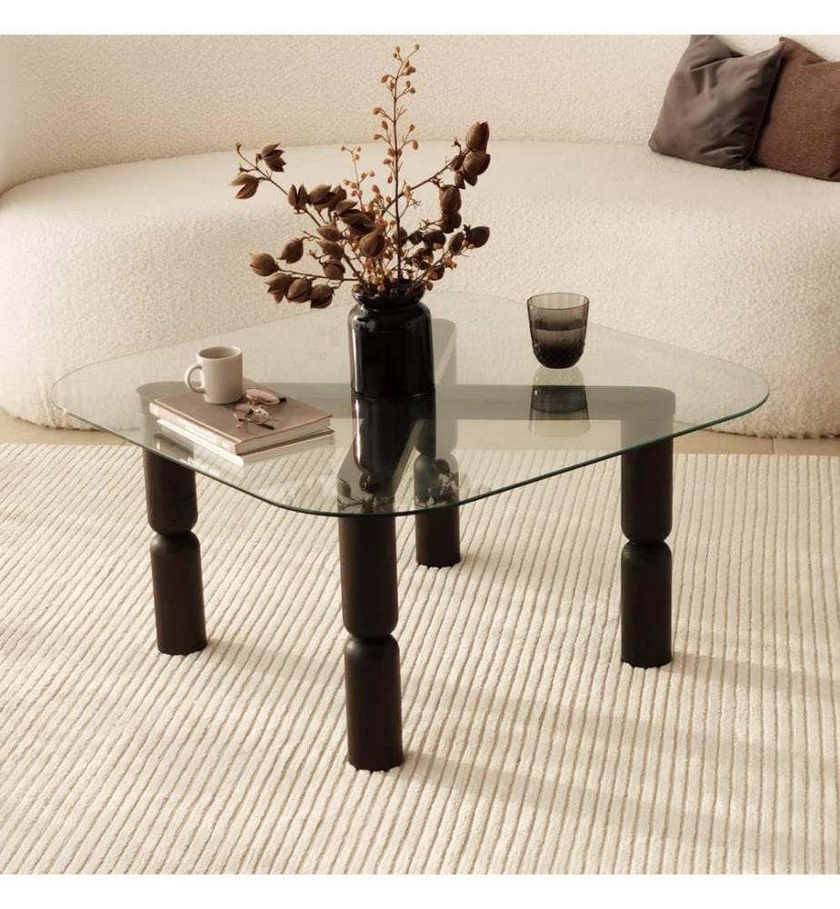 Table basse, anthracite, verre trempé , châssis : Bois massif