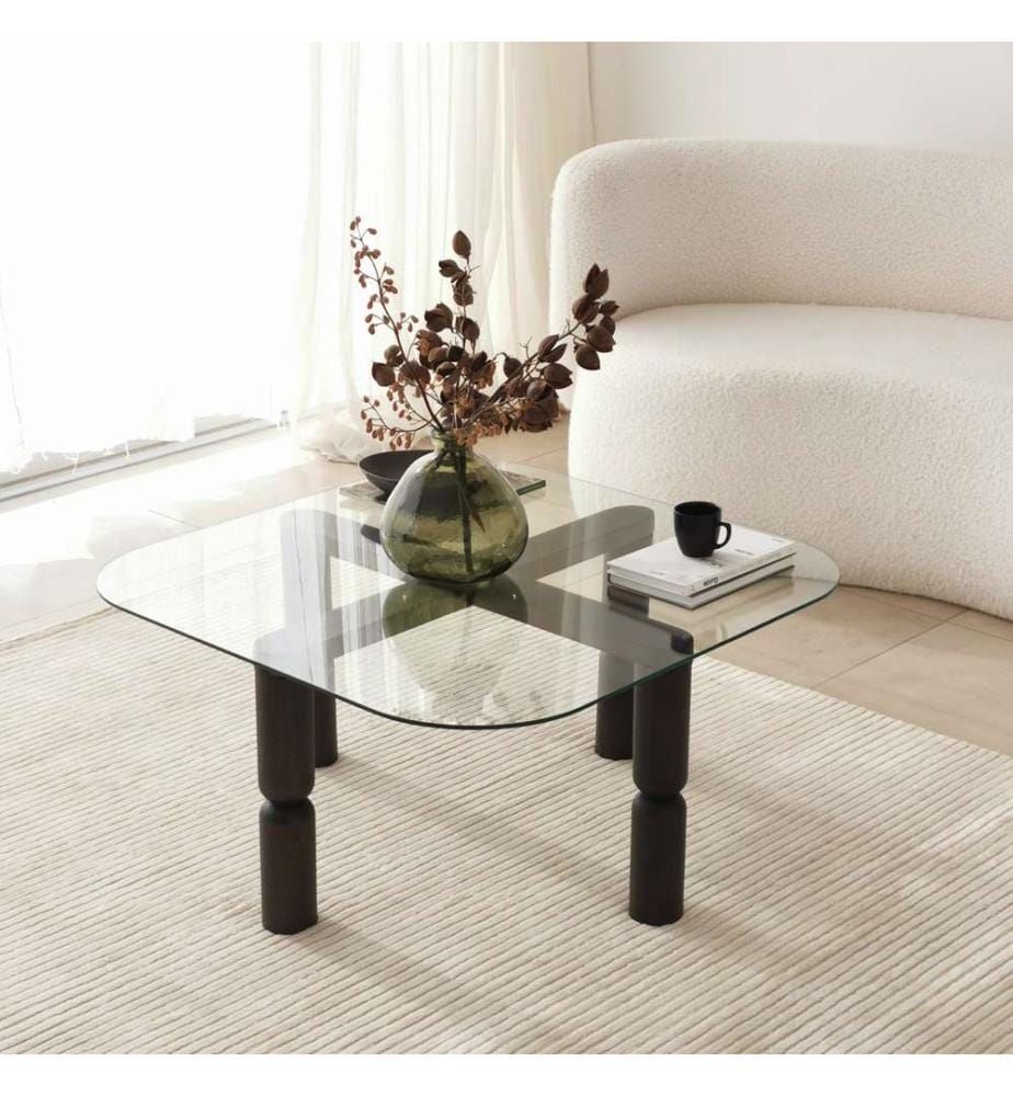 Table basse, anthracite, verre trempé , châssis : Bois massif