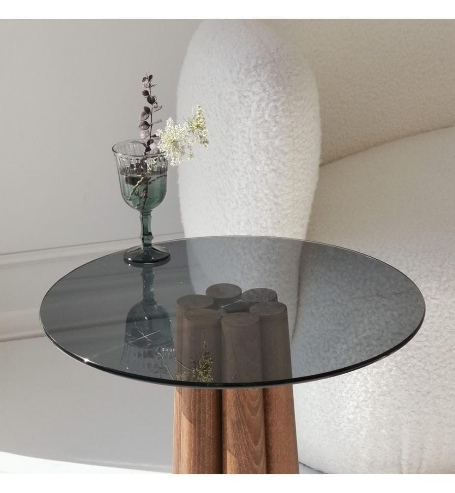 Table basse, Noyer, Gris foncé, Verre trempé, Piétement : Beech Tree Hêtre